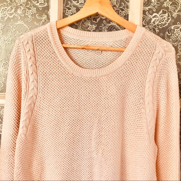 LOFT Pink Cable Knit Trim Sweater - Picture 4 of 6